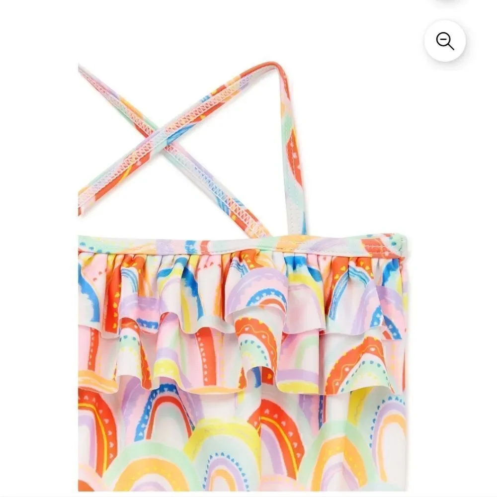 NWT Wonder Nation Baby Girl Rainbow Swimsuit and Swim Turban, 2-Piece